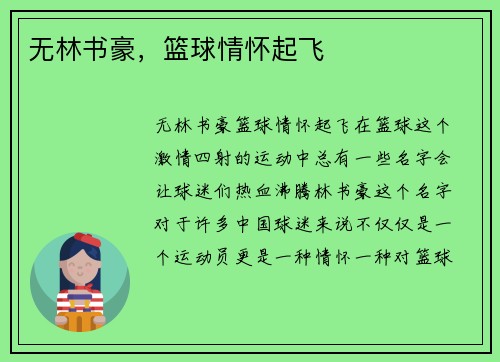 无林书豪，篮球情怀起飞